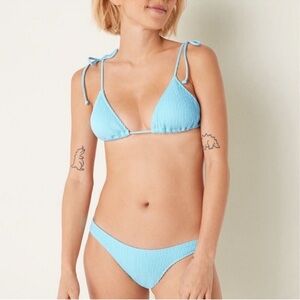Victoria’s Secret Crinkle Bikini Set Blue Breeze Brazilian Swimsuit Resort Beach